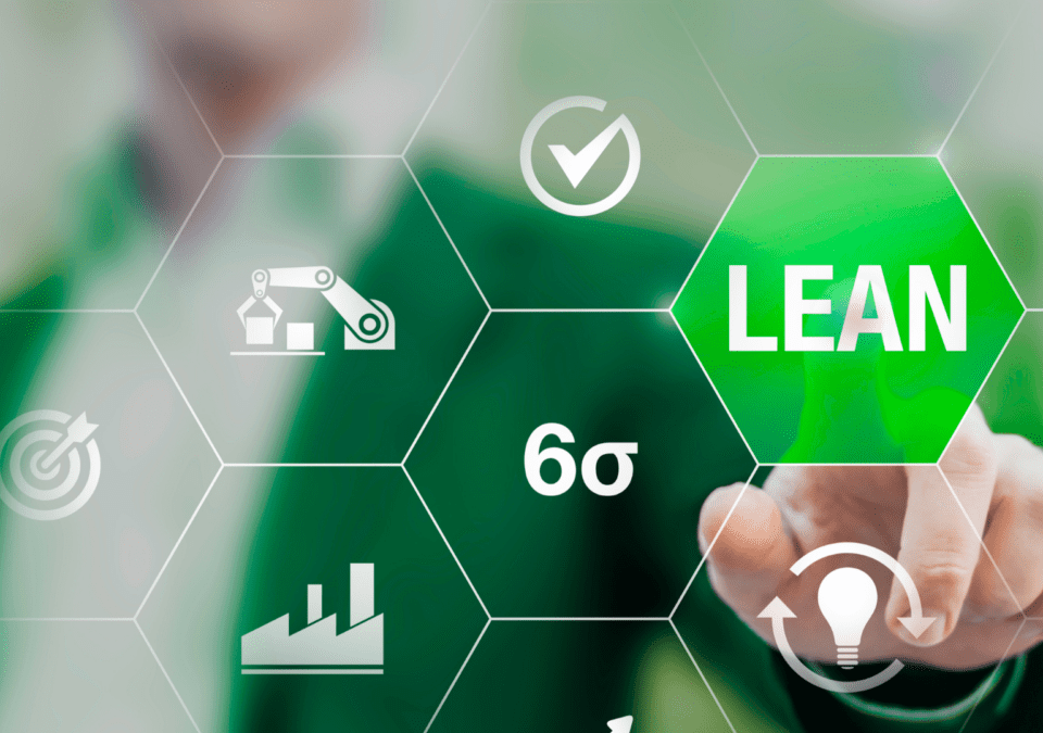 Businessman touching virtual screen with Lean, 6 Sigma and industry icons – checklist for 5S efficiency framework