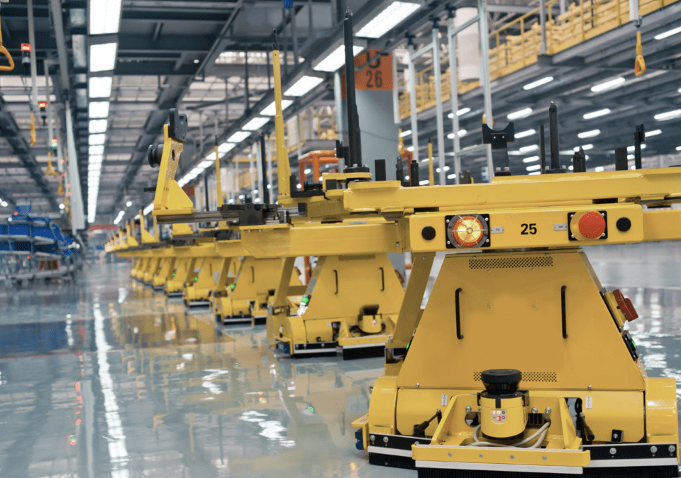 Automated guided vehicles in a Lean production line demonstrating What Is Lean in Business.