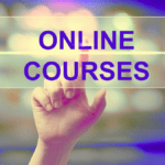 Hand selecting an ‘ONLINE COURSES’ virtual button to begin lean on line certification.”