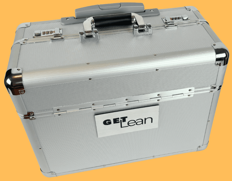 "Silver GET LEAN simulation case for lean manufacturing games and simulations"