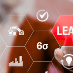 Digital interface with icons related to Lean, Six Sigma, and 5S Certification in process improvement and manufacturing.