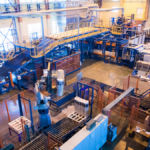 High-angle view of an automated factory that illustrates how tools lean can streamline material flow and workstation layout.