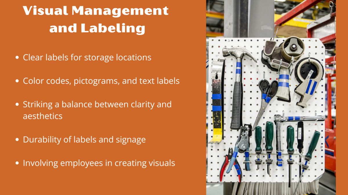 Wallboard showing tools organized using labels and visual management methods as part of a 5S Checklists implementation in Lean Manufacturing.
