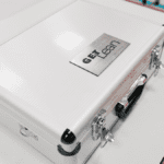 Silver case used in a lean production game training session, labeled "GET Lean."