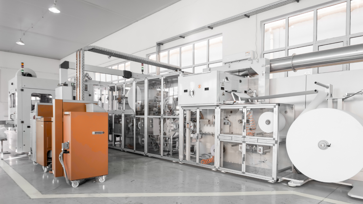 Clean, single-piece-flow converting line shows what lean production looks like on the shop floor. 