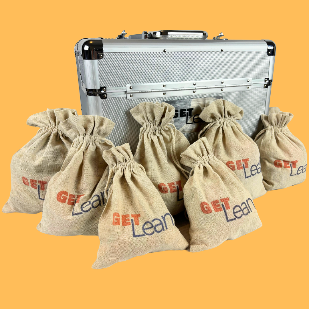 "GET LEAN bags and simulation kit case for lean manufacturing games and simulations"