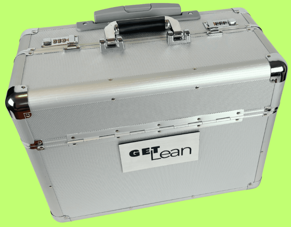 "GET LEAN training case used in lean on game simulations for hands-on learning."