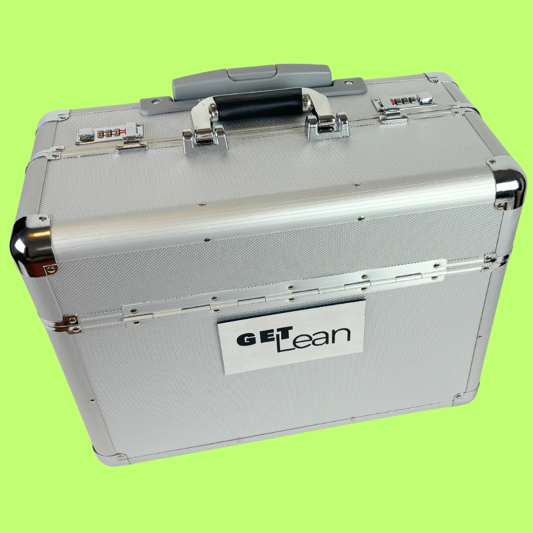 "GET LEAN training case used in lean on game simulations for hands-on learning."